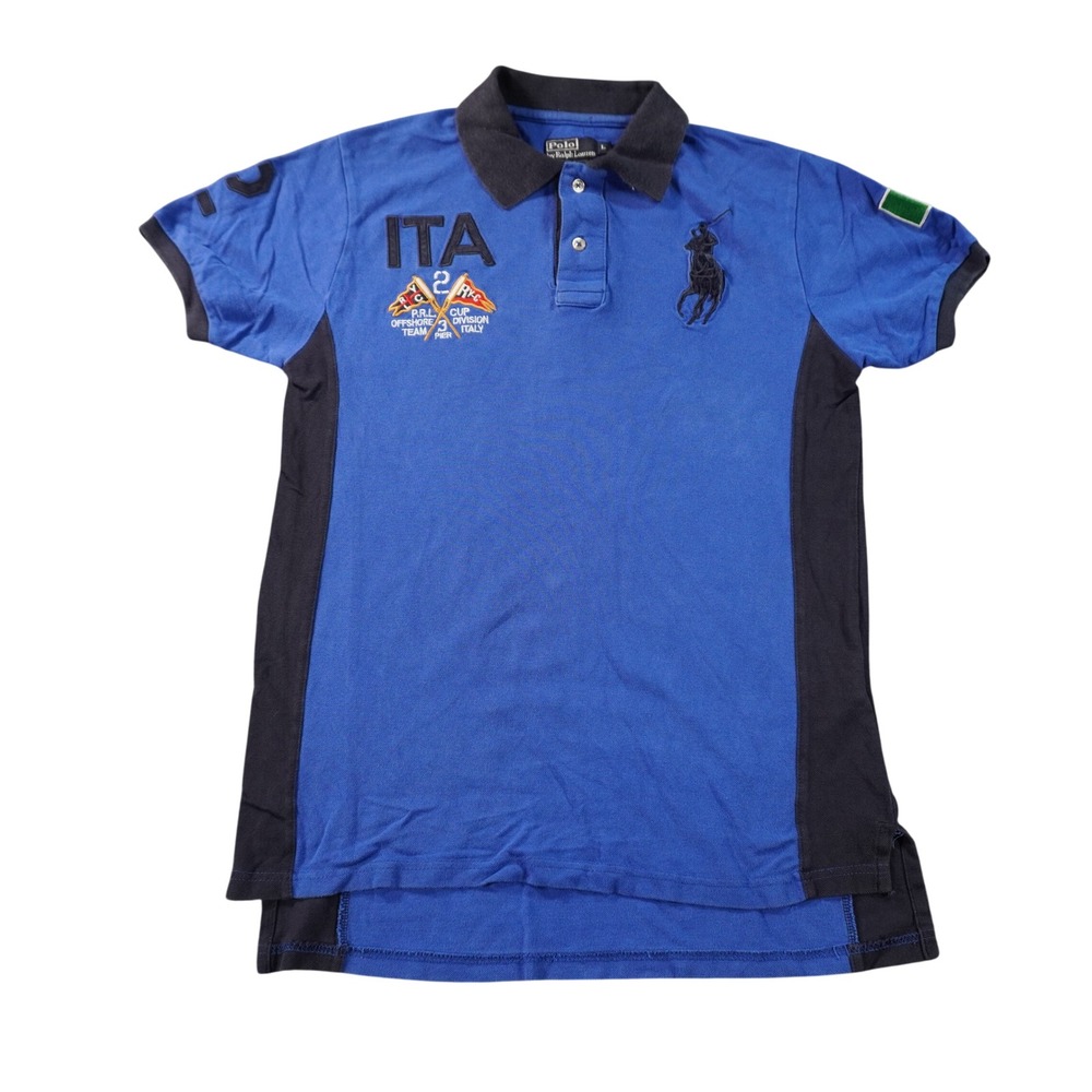 Polo Ralph Lauren Polo Shirt Mens L Blue ITA Big Pony Offshore Team Custom Fit